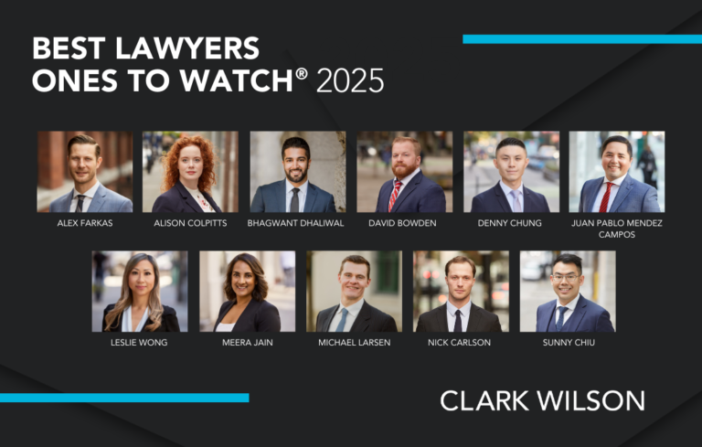 Graphic showing the headshots of the Clark Wilson lawyers who were recognized in the 2025 edition of Best Lawyers: Ones to Watch