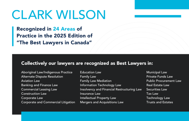 Graphic to show the areas of law in which Clark Wilson's lawyers are recognized as Best Lawyers